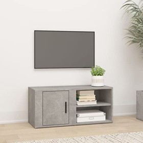 Higsose Meuble TV Salon Gris Béton 80x31,5x36 cm Bois dingénierie Design Tendance Armoire Multimédia Grand Espace de Rangeme