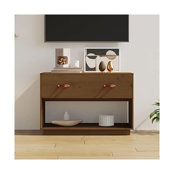 DCRAF Home Hardware Businese Meuble TV en pin massif Marron miel 90 x 40 x 60 cm