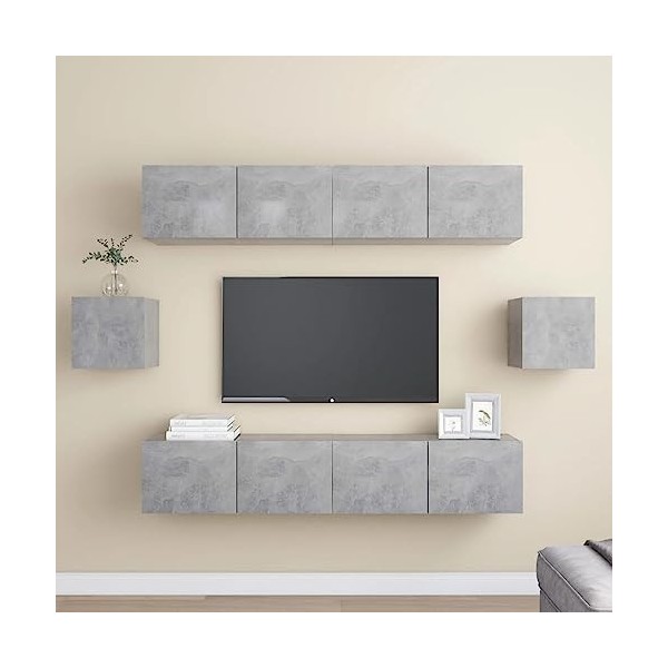 Camerina Ensemble de Meuble TV 6 pcs Gris béton Aggloméré,Table TV,Meuble TV,Ensemble Meuble TV