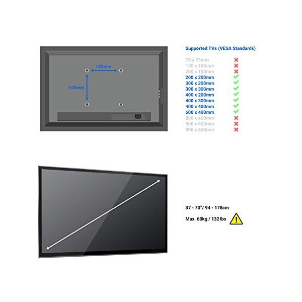 deleyCON Universel TV Support Mural - 37" - 70" Pouces 94-178cm - Basculable Orientable Jusquà 60Kg & VESA 600x400mm - Mur