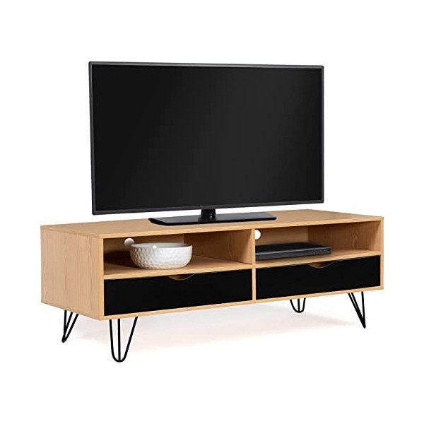IDMarket - Meuble TV Vintage Noemi 2 tiroirs Bois Pied épingle 113 cm
