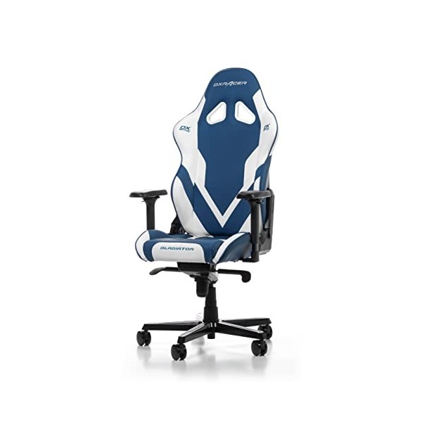 DXRacer loriginal Gladiator G001 Chaise&nbsp;Gaming, Simili Cuir, Bleu-Blanc, Jusquà 2 m