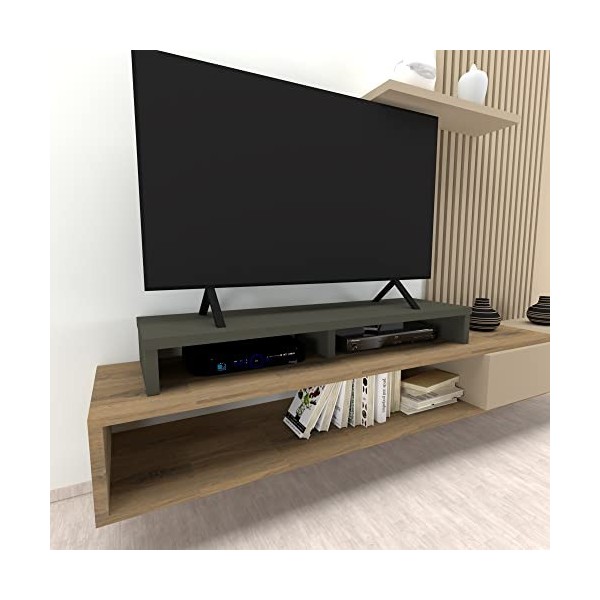 Henor Rehausse TV en Bois FSC® Double 120 x 35 x 15 cm Graphite Mat. Supporte +100 kg.