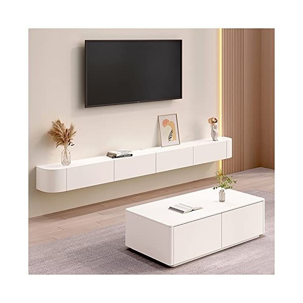 Meuble TV Flottant, Meuble TV Mural, Console Média avec Trou De Câble, Support De Composants De Stockage pour Salon, Chambre
