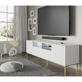 Homlando Ravenna BCK 2D2S Meuble TV bas 200 cm - Support TV moderne avec espace de rangement pour le salon - Buffet table hi-