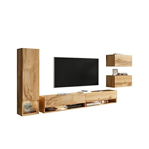 Boneli Meuble de salon, meuble TV, meuble à monter, mur multimédia, étagère murale, meuble TV, armoire suspendue, vitrine Wo