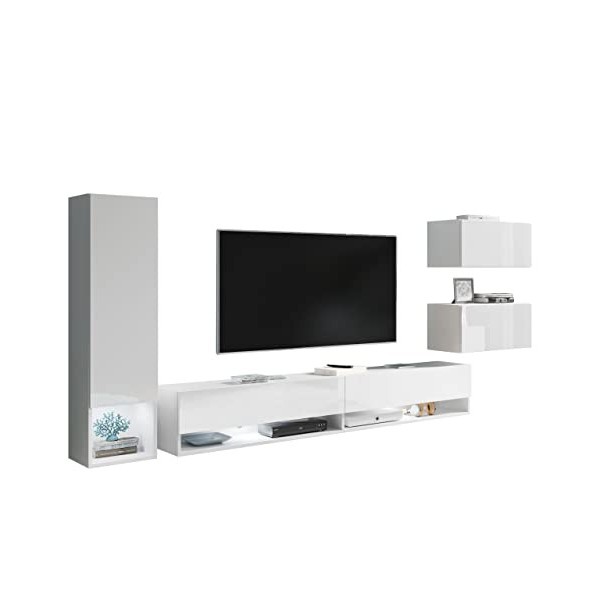 Boneli Meuble de salon, meuble TV, meuble à monter, mur multimédia, étagère murale, meuble TV, armoire suspendue, vitrine Wo