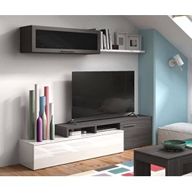 Dmora Meuble TV, Set de Salon réversible positionnable en Angle avec Deux Portes, Module Suspendu et étagère, Couleur Gris 