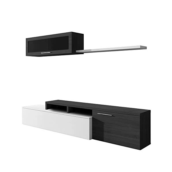 Dmora Meuble TV, Set de Salon réversible positionnable en Angle avec Deux Portes, Module Suspendu et étagère, Couleur Gris 