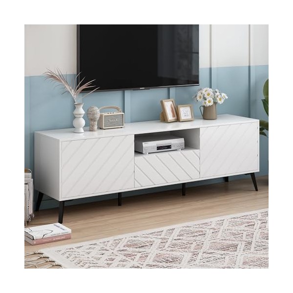 Meuble TV Moderne pour téléviseurs de 70 Pouces, Meuble TV avec 2 Portes et 2 tiroirs pour Meubles de Salon, Chambre à Couche