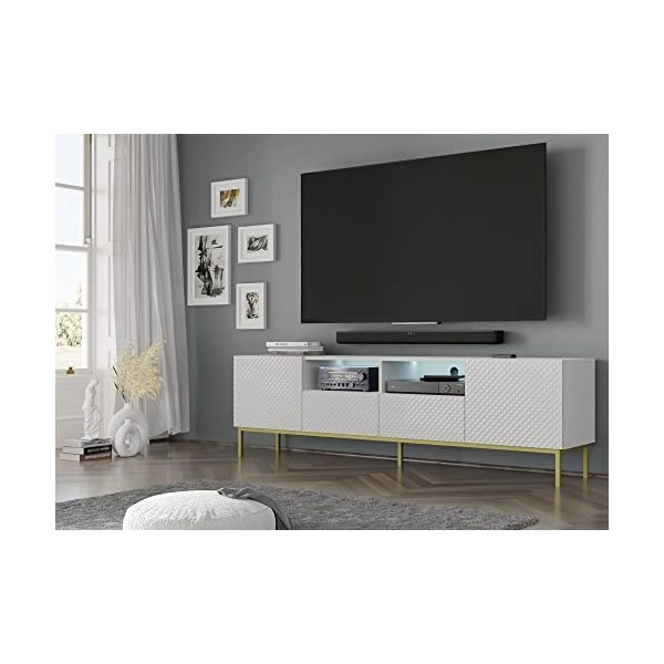 Homlando Ravenna CCK Diamant 2D2S Meuble TV bas 200 cm - Support TV moderne avec espace de rangement pour la chambre ou le sa