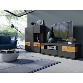 PRICE FACTORY just for you Meuble TV 160cm Collection KILES. Coloris Gris Anthracite et chêne. Style Design