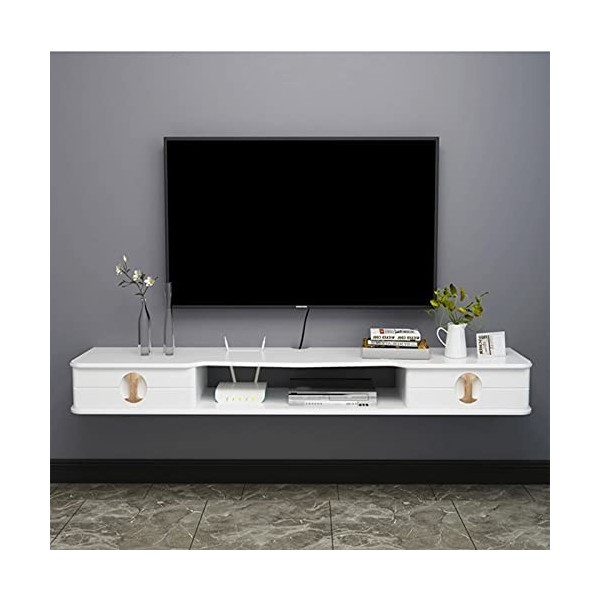 EsEntL Étagère Flottante pour Meuble TV, Meuble de Chambre Mural, Console de Meuble TV Peinture Blanche 110/130 cm, Autonome