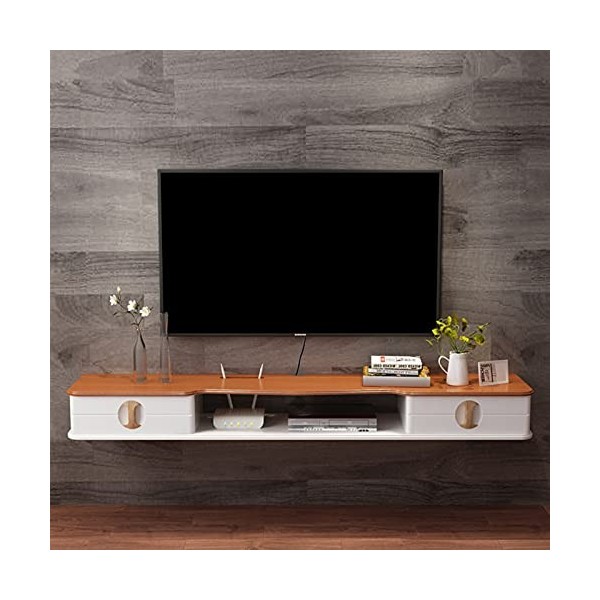 EsEntL Étagère Flottante pour Meuble TV, Meuble de Chambre Mural, Console de Meuble TV Peinture Blanche 110/130 cm, Autonome
