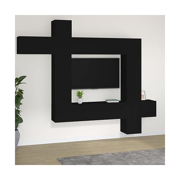 Ensemble de Meubles TV 9 pcs Noir Bois dingénierie, Meuble TV, Bas Table TV, Meuble TV Suspendu, Meuble télé, Meuble TV Indu