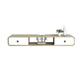 EsEntL Étagère TV Murale, Espace de Rangement Ouvert et Double tiroirs, routeur de boîtier supérieur, Trou de Fil pour Meuble