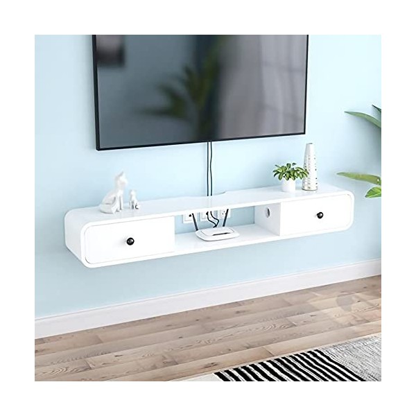 EsEntL Étagère TV Murale, Espace de Rangement Ouvert et Double tiroirs, routeur de boîtier supérieur, Trou de Fil pour Meuble