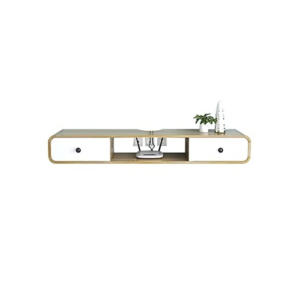 EsEntL Étagère TV Murale, Espace de Rangement Ouvert et Double tiroirs, routeur de boîtier supérieur, Trou de Fil pour Meuble
