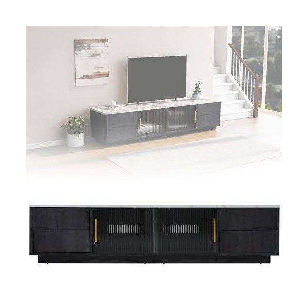 kubeier Meuble TV, Tableau TV avec Fonction Push-to-Open Meuble TV, Meuble TV, Support TV pour téléviseurs jusquà 70", Gris 