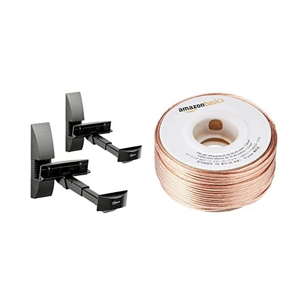 Vogels VLB 200 Support Mural Universel pour Enceintes 2X | Orientable jusquà 90º | Noir & Amazon Basics Câble Audio pour 