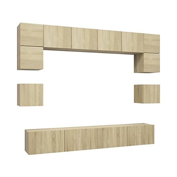 Ensemble de Meuble TV 8 pcs Chêne Sonoma Aggloméré - Meuble TV, Armoire Basse Centre, Support Télé pour Salon Chambre,