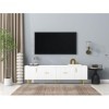 kubeier Meuble TV Blanc de 170 cm de Long pour TV 70", poignées dorées, Design élégant avec Rayures Verticales en façade, 2 P