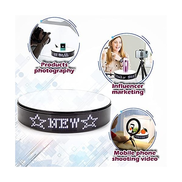 Leadleds Présentoir rotatif motorisé, plateau tournant de 20 cm avec affichage LED, support de présentation rotatif à 360 deg