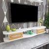 EsEntL Meuble TV Flottant, Meuble TV Mural avec 2 tiroirs, pour décodeur, télécommande, projecteur, Console de Jeu/Blanc / 14