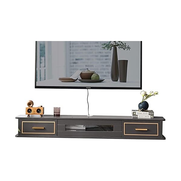 EsEntL Meuble TV Mural 51,1 Pouces Meuble TV Flottant Mural, Meuble TV Suspendu en Bois, Support de décodeur, Console multimé