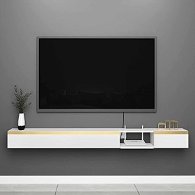 EsEntL Meuble TV Flottant, étagère TV Murale Mate, Console TV Suspendue en Bois Massif, Supports TV pour Salon, Salle de Dive