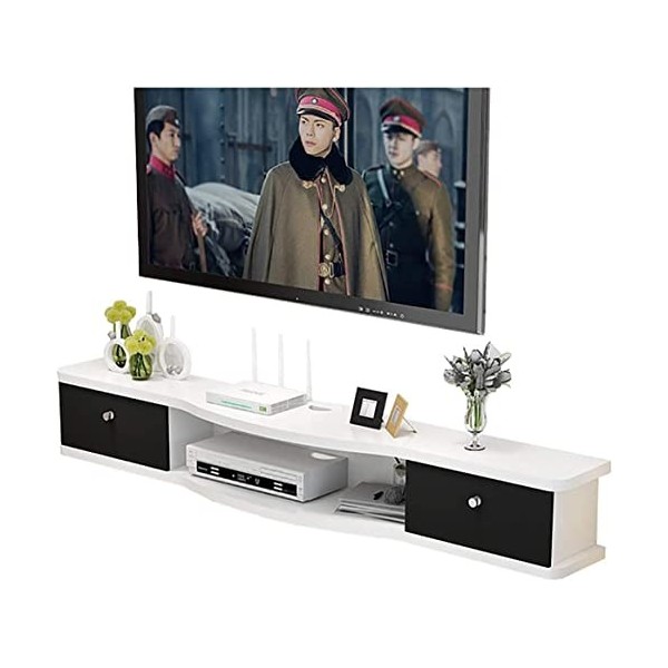 EsEntL Meuble TV, Lowboard TV, étagères flottantes, Console multimédia TV Murale, 100/120/140/160 cm, pour Xbox/routeurs/télé