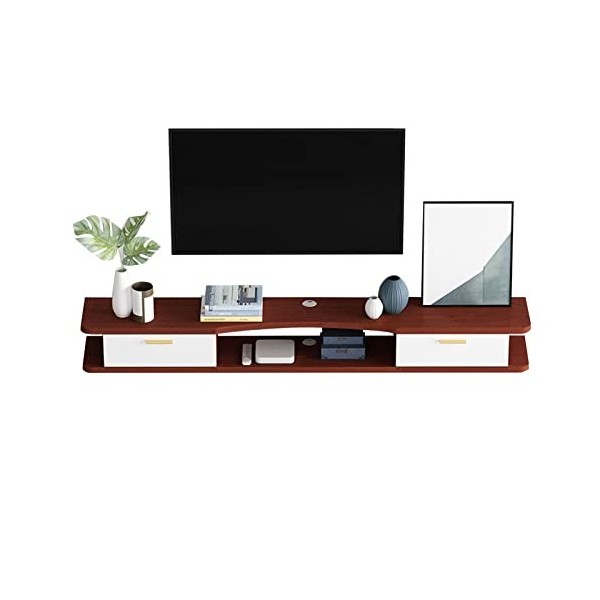 Uvency Meuble Tv Mural Étagère Flottante Pour Composants de Meuble Tv, Meuble Tv Mural Avec 2 Portes, Meuble Tv Suspendu, Éta