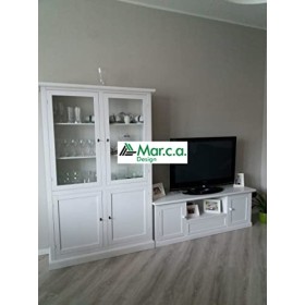 Mar.c.a. Design, Meuble TV Blanc Mat - Meuble TV Bois avec Casiers, Étagères et Tiroirs - Meuble Salon Support TV et Meuble d