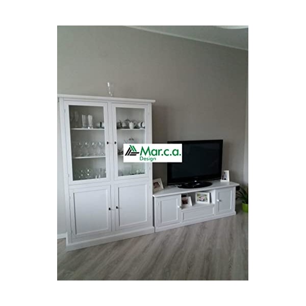 Mar.c.a. Design, Meuble TV Blanc Mat - Meuble TV Bois avec Casiers, Étagères et Tiroirs - Meuble Salon Support TV et Meuble d