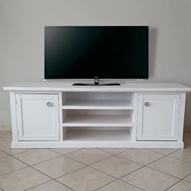 Mar.c.a. Design, Meuble TV Blanc Mat, Support TV et Meuble de Rangement avec Casiers et Étagères - Meuble Salon et Meuble Tel