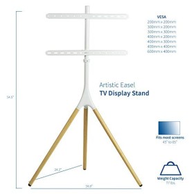 VIVO STAND-TV65AW Chevalet artistique pour écran LCD LED 45 à 65 pouces Support TV réglable avec pied pivotant et trépied Bla