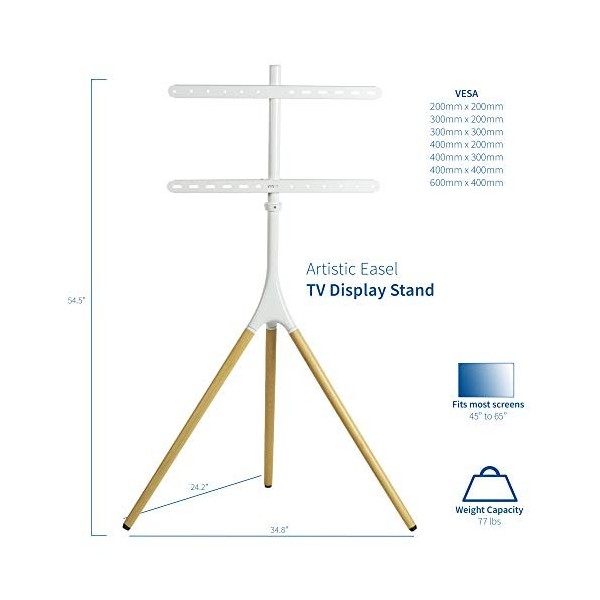 VIVO STAND-TV65AW Chevalet artistique pour écran LCD LED 45 à 65 pouces Support TV réglable avec pied pivotant et trépied Bla