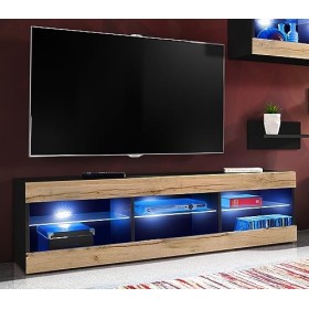 ExtremeFurniture Open SET4 Meuble TV, Carcasse en Noir Mat/Façade en Wotan Mat + LED Bleues