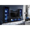 ExtremeFurniture Open SET4 Meuble TV, Carcasse en Noir Mat/Façade en Noir Mat + LED Bleues