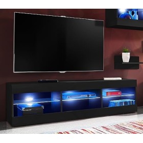 ExtremeFurniture Open SET4 Meuble TV, Carcasse en Noir Mat/Façade en Noir Mat + LED Bleues