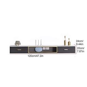 EsEntL Meuble TV Flottant, Console Multimédia Murale avec 2 Tiroirs, Étagère Vidéo Murale, Meuble TV, MDF + Bois Massif/a/120