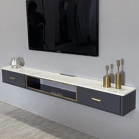 EsEntL Meuble TV Flottant, Console Multimédia Murale avec 2 Tiroirs, Étagère Vidéo Murale, Meuble TV, MDF + Bois Massif/B/120
