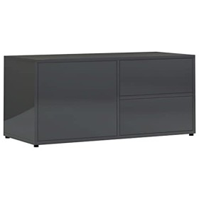 Meuble TV avec 2 tiroirs 1 Porte | Style Scandinave | Rangement matériel télé Audio Video Gaming | 80x34x36cm Gris Brillant