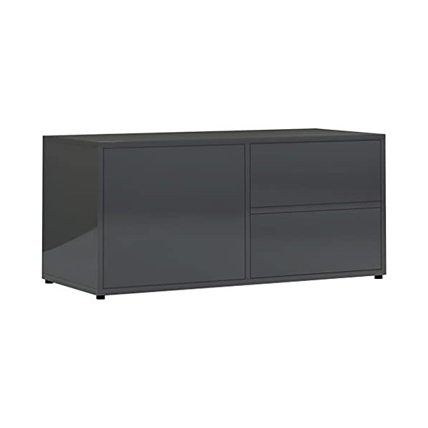 Meuble TV avec 2 tiroirs 1 Porte | Style Scandinave | Rangement matériel télé Audio Video Gaming | 80x34x36cm Gris Brillant