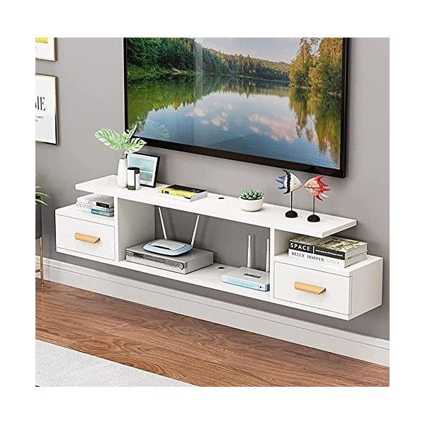 EsEntL Meuble TV Flottant, Console Multimédia TV Murale Meuble TV Flottant avec Étagère de Rangement Ouverte, Étagère Murale 