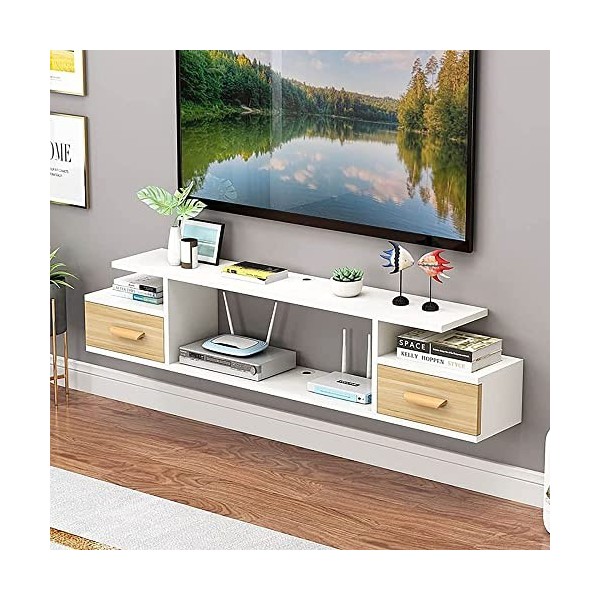 EsEntL Meuble TV Flottant, Console Multimédia TV Murale Meuble TV Flottant avec Étagère de Rangement Ouverte, Étagère Murale 