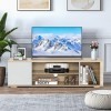 GOPLUS Meuble TV avec 3 Compartiments Ouverts et 1 Placard avec Porte, Banc TV avec Pieds Solides pour TV Jusquà 60", Table 