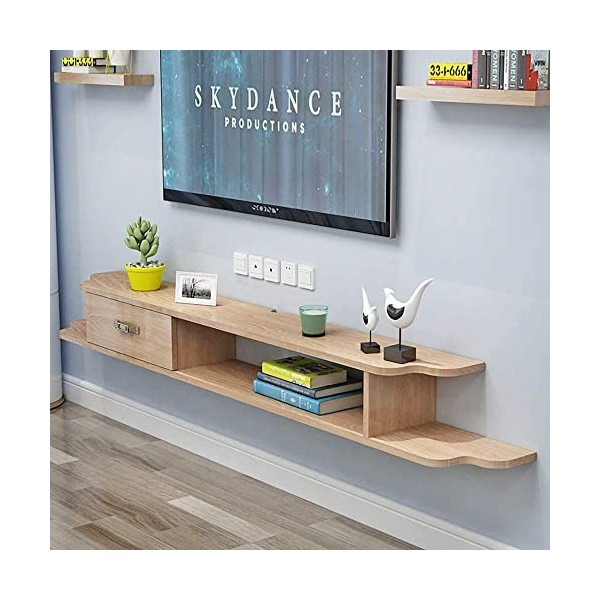 EsEntL Meuble TV Suspendu,Unité de Divertissement Flottant en Bois Massif, Meuble TV Mural Minimaliste Multifonctionnel pour 