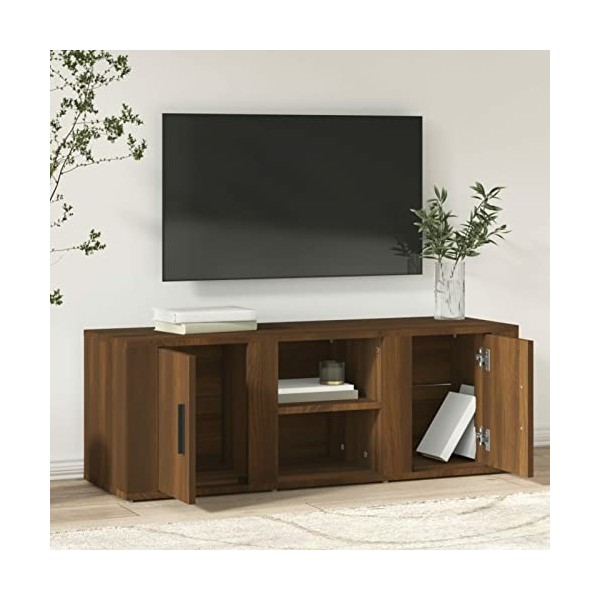 Tidyard Meuble TV Banc TV de Salon Meuble de Télévision avec Compartiments TV Cabinet Bois Chêne Marron 100x31,5x35 cm Bois d