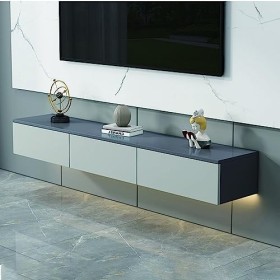 FPIGSHS Meuble TV Suspendu Bois, Console Multimédia Murale AVCE 2 Portes,Étagères De Décodeur TV, Étagère Audio/vidéo De Stoc